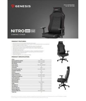 Genesis Gaming Chair Nitro 890 G2 Backrest upholstery material: Eco leather, Seat upholstery material: Eco leather, Base materi