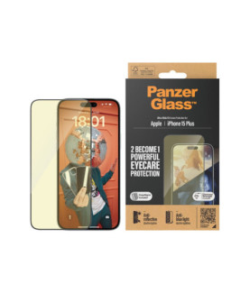 PanzerGlass | Screen protector | Apple | iPhone 15 Plus | Glass | Clear | Ultra-Wide Fit Easy installation Fingerprint resistan