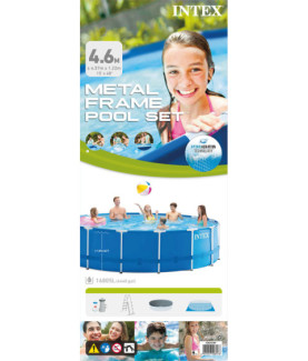 Intex | Metal Frame Pool Set with Filter Pump, Safety Ladder, Ground Cloth, Cover | Blue