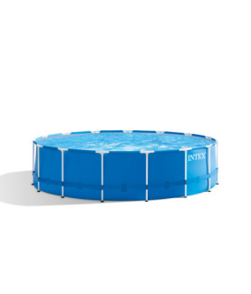 Intex | Metal Frame Pool Set with Filter Pump, Safety Ladder, Ground Cloth, Cover | Blue