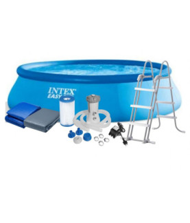 Intex | Easy Set Pool Set with Filter Pump, Safety Ladder, Ground Cloth, Cover | Blue