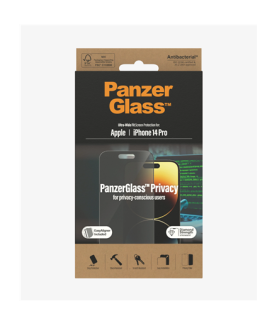 PanzerGlass | Screen protector | Apple | iPhone 14 Pro | Glass | Black | Ultra-Wide Fit Easy installation Privacy Filter Finger