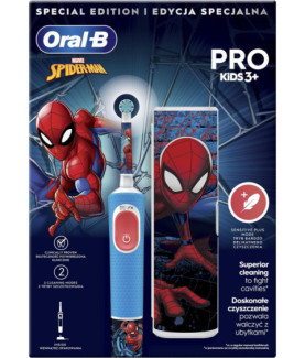 Oral-B | Electric Toothbrush with Travel Case | Vitality PRO Kids Spiderman | Rechargeable | For children | Number of brush hea