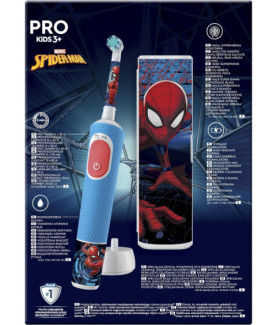 Oral-B | Electric Toothbrush with Travel Case | Vitality PRO Kids Spiderman | Rechargeable | For children | Number of brush hea