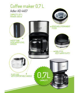 Adler | Coffee maker | AD 4407 | Drip | 550 W | Black