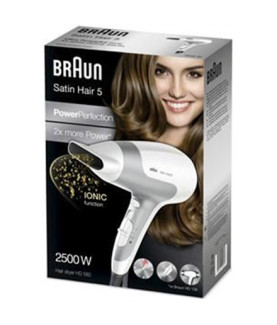 Braun | Hair Dryer | Satin Hair 5 HD 580 | 2500 W | Number of temperature settings 3 | Ionic function | White/ silver