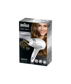 Braun | Hair Dryer | Satin Hair 5 HD 580 | 2500 W | Number of temperature settings 3 | Ionic function | White/ silver