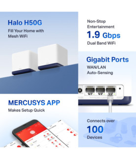 AC1900 Whole Home Mesh Wi-Fi System | Halo H50G (2-Pack) | 802.11ac | 600+1300 Mbit/s | Ethernet LAN (RJ-45) ports 3 | Mesh Sup