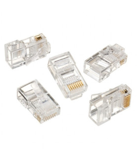 Modular plug 8P8C for solid LAN cable CAT5, UTP, 10 pcs. per bag | Modular 8P8C RJ45 plug, 30u gold plated, 3-fork internal con