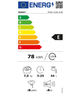 INDESIT | Washing machine | MTWA 71252 W EE | Energy efficiency class E | Front loading | Washing capacity 7 kg | 1200 RPM | De