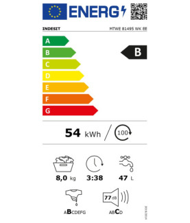 INDESIT | Washing Machine | MTWE 81495 WK EE | Energy efficiency class B | Front loading | Washing capacity 8 kg | 1400 RPM | D