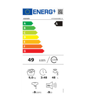 Hoover | Washing Machine | H7W449AMBC-S | Energy efficiency class A | Front loading | Washing capacity 9 kg | 1400 RPM | Depth 