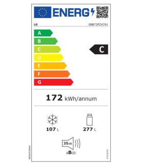 LG | Refrigerator | GBB72PZVCN1 | Energy efficiency class C | Free standing | Combi | Height 203 cm | Fridge net capacity 277 L