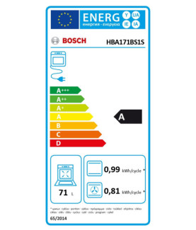 Bosch | Oven | HBA171BS1S | 71 L | Multifunctional | Pyrolysis | Touch control | Height 60 cm | Width 60 cm | Stainless Steel