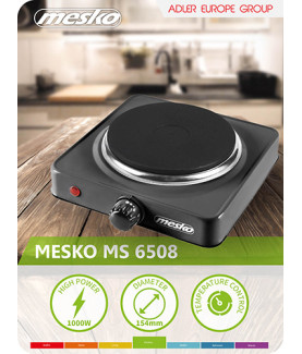 Mesko | Hob | MS 6508 | Number of burners/cooking zones 1 | Rotary | Black | Electric