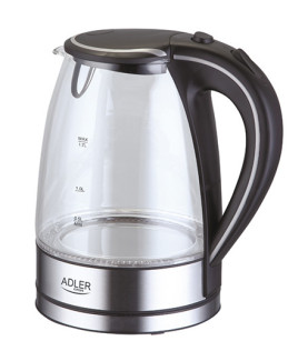 Adler | Kettle | AD 1225 | Standard | 2000 W | 1.7 L | Glass | 360 rotational base | Transparent/Stainless steel