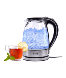 Adler | Kettle | AD 1225 | Standard | 2000 W | 1.7 L | Glass | 360 rotational base | Transparent/Stainless steel