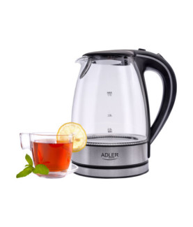 Adler | Kettle | AD 1225 | Standard | 2000 W | 1.7 L | Glass | 360 rotational base | Transparent/Stainless steel