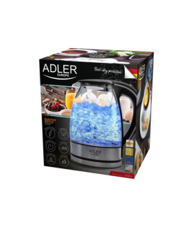 Adler | Kettle | AD 1225 | Standard | 2000 W | 1.7 L | Glass | 360 rotational base | Transparent/Stainless steel