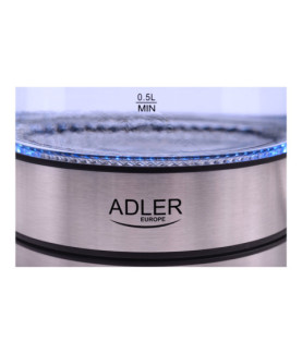 Adler | Kettle | AD 1225 | Standard | 2000 W | 1.7 L | Glass | 360 rotational base | Transparent/Stainless steel