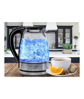 Adler | Kettle | AD 1225 | Standard | 2000 W | 1.7 L | Glass | 360 rotational base | Transparent/Stainless steel