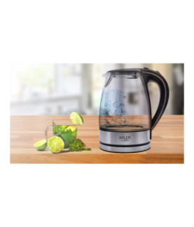 Adler | Kettle | AD 1225 | Standard | 2000 W | 1.7 L | Glass | 360 rotational base | Transparent/Stainless steel