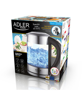 Adler | Kettle | AD 1247 NEW | With electronic control | 1850 - 2200 W | 1.7 L | Stainless steel, glass | 360 rotational base |