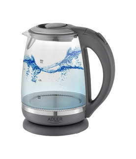 Adler | Kettle | AD 1286 | Standard | 2200 W | 2 L | Plastic/Glass | 360 rotational base | Grey/ transparent