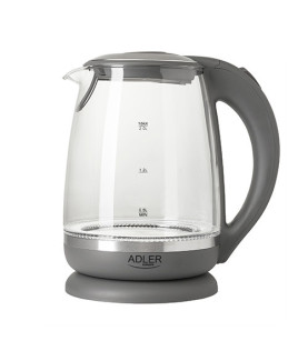 Adler | Kettle | AD 1286 | Standard | 2200 W | 2 L | Plastic/Glass | 360 rotational base | Grey/ transparent