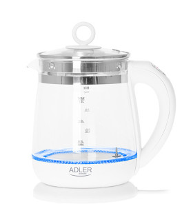 Adler | Kettle | AD 1299 | Electric | 2200 W | 1.5 L | Glass/Stainless steel | 360 rotational base | White