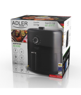 Adler | Airfryer | AD 6310 | Power 2200 W | Capacity 3 L | High-volume hot-air circulation technology | Black