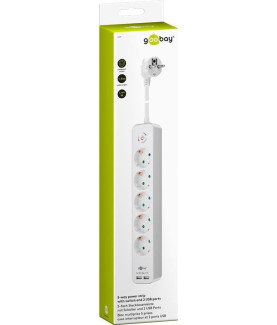 5-way power strip with switch and 2 USB ports 1.5 m | Sockets quantity 5