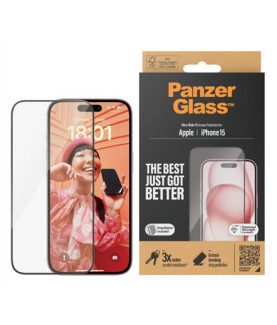 PanzerGlass | Screen protector | Apple | iPhone 15 | Glass | Clear | Easy installation Fingerprint resistant Anti-yellowing | U