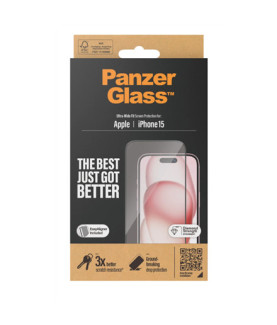 PanzerGlass | Screen protector | Apple | iPhone 15 | Glass | Clear | Easy installation Fingerprint resistant Anti-yellowing | U