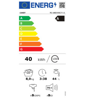 Candy | Washing Machine | RO 486DWMC7/1-S | Energy efficiency class A | Front loading | Washing capacity 8 kg | 1400 RPM | Dept