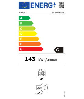 Candy | Wine Cooler | CWC 154 EEL/NF | Energy efficiency class G | Free standing | Bottles capacity 41 | Black