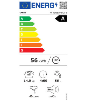 Candy | Washing Machine | RP 4146BWMBC/1-S | Energy efficiency class A | Front loading | Washing capacity 14 kg | 1400 RPM | De