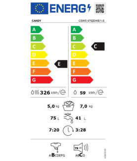 Candy | Washing Machine with Dryer | CSWS 4752DWE/1-S | Energy efficiency class E | Front loading | Washing capacity 7 kg | 140