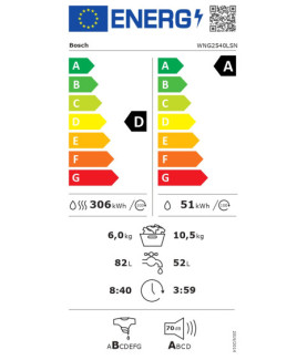 Bosch | Washing Machine with Dryer | WNG2540LSN | Energy efficiency class D | Front loading | Washing capacity 10.5 kg | 1400 R