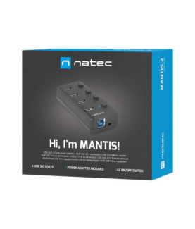 Natec USB 3.0 HUB, Mantis 2, 4-Port, On/Off with AC Adapter | Natec | 4 Port Hub With USB 3.0 | Mantis NHU-1557 | Black