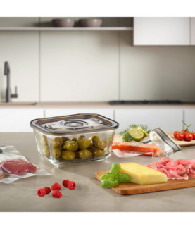 Caso Glass Vacuum Container with Plastic Lid | VacuBoxx Eco M | Transparent