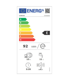 Built-in | Width 59.8 cm | Number of place settings 13 | Number of programs 6 | Energy efficiency class E | Display | Black