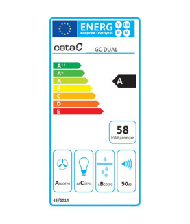 CATA | Hood | GC DUAL A 45 XGWH | Canopy | Energy efficiency class A | Width 45 cm | 820 m /h | Touch control | LED | White gla