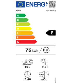 Dishwasher | SPV2HMX42E | Built-in | Width 45 cm | Number of place settings 10 | Number of programs 5 | Energy efficiency class