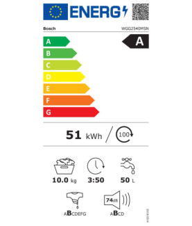 Bosch | Washing Machine | WGG2540MSN | Energy efficiency class A | Front loading | Washing capacity 10 kg | 1400 RPM | Depth 58