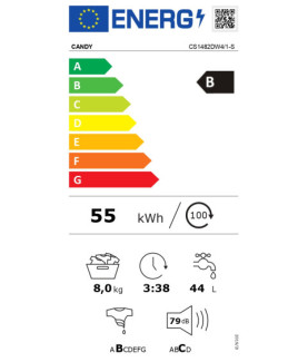 Candy | Washing Machine | CS1482DW4/1-S | Energy efficiency class B | Front loading | Washing capacity 8 kg | 1400 RPM | Depth 