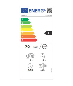 Freestanding | Width 44.8 cm | Number of place settings 9 | Number of programs 5 | Energy efficiency class E | White