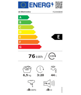 LG | Washing machine | F2J3WSBWE | Energy efficiency class E | Front loading | Washing capacity 6.5 kg | 1200 RPM | Depth 44 cm