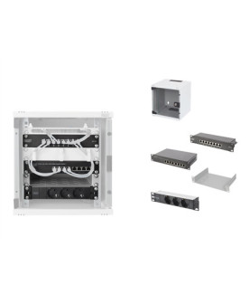 Digitus 10" Network Set, 6U cabinet, shelf, PDU, 8-port switch, CAT 6 patch panel, Grey | Digitus | Network Set | DN-10-SET-1 |