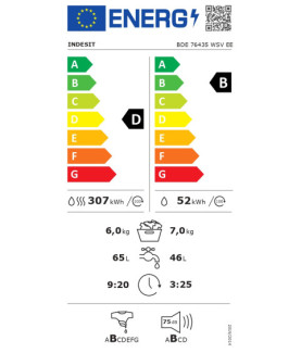 INDESIT | Washing machine with Dryer | BDE 76435 WSV EE | Energy efficiency class B/D | Front loading | Washing capacity 7 kg |